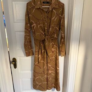 Lauren by Ralph Lauren Tan Belting Print Dress